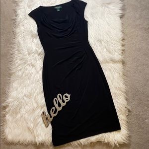 Lauren By Ralph Lauren Black Dress Neck/Side Drap